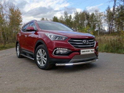 Защита переднего бампера с ДХО 60 мм ТСС для Hyundai Santa Fe 2015-2018