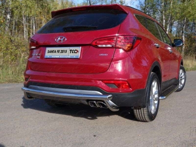 Защита заднего бампера 60-42 мм ТСС для Hyundai Santa Fe 2015-2018