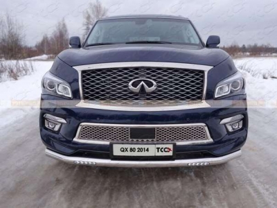 Защита переднего бампера с ДХО 76 мм ТСС для Infiniti QX80 2014-2018