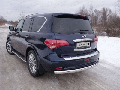 Защита заднего бампера овальная 75х42 мм ТСС для Infiniti QX80 2014-2018