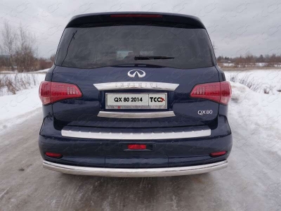 Защита заднего бампера овальная 75х42 мм ТСС для Infiniti QX80 2014-2018