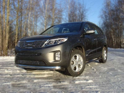 Защита переднего бампера овальная 75-42 мм ТСС для Kia Sorento 2012-2020