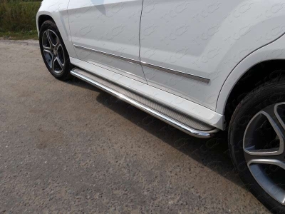 Пороги с площадкой нержавеющий лист 42 мм ТСС для Mercedes-Benz GLK 2008-2015
