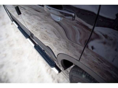 Пороги труба овальная с накладками 75х42 мм ТСС для Nissan X-Trail 2011-2015