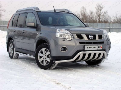 Защита передняя двойная 60-75 мм ТСС для Nissan X-Trail 2011-2015
