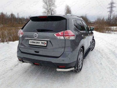 Защита заднего бампера уголки 60 мм ТСС для Nissan X-Trail 2015-2018