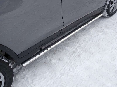 Пороги труба овальная с проступью 75х42 мм ТСС для Nissan X-Trail 2015-2018