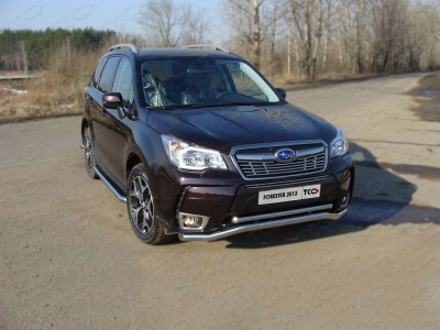 Защита передняя двойная спорт 60-42 мм ТСС для Subaru Forester SJ 2013-2016