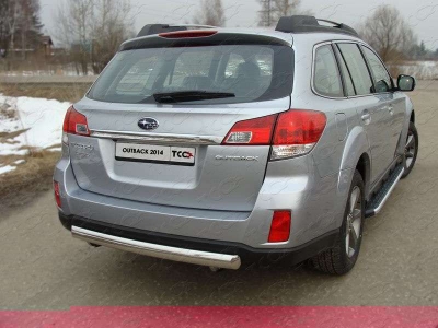 Защита заднего бампера овальная 75х42 мм ТСС для Subaru Outback 2012-2014