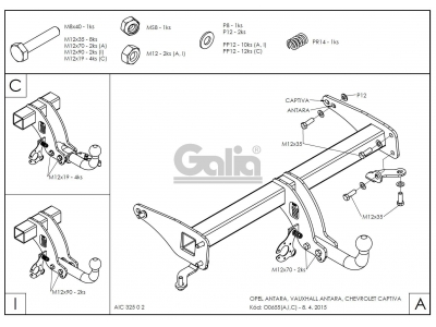 Фаркоп оцинкованный Galia шар A для Chevrolet Captiva/Opel Antara 2006-2016 O065A