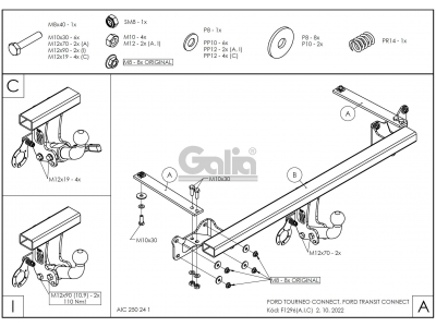 Фаркоп оцинкованный Galia шар A для Ford Transit/Tourneo Connect 2014-2021