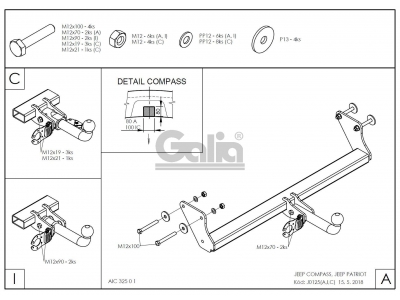 Фаркоп Galia шар А оцинкованный условно-съемное крепление для Jeep Compass/Liberty 2006-2011