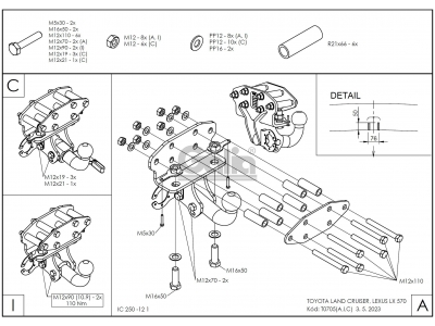 Фаркоп оцинкованный Galia шар C съемный для Toyota Land Cruiser 200/Lexus LX 2007-2021 T071C