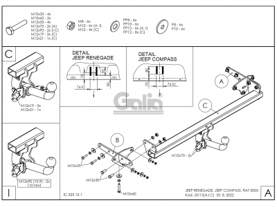 Фаркоп оцинкованный Galia шар A для Jeep Renegade 2015-2021