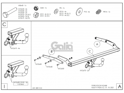 Фаркоп оцинкованный Galia шар A на универсал для Ford Focus 3 2011-2021