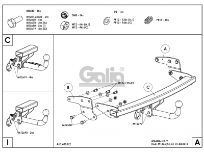 Фаркоп оцинкованный Galia шар A для Mazda CX-9 2007-2016