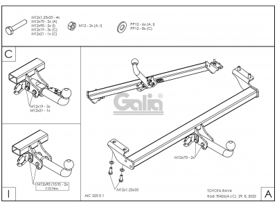 Фаркоп оцинкованный Galia шар A для Toyota RAV4/Chery Tiggo/Vortex Tingo 2000-2014