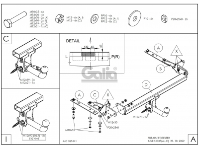 Фаркоп оцинкованный Galia шар C съемный для Subaru Forester 2008-2013