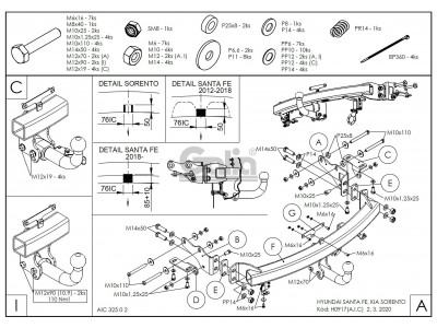 Фаркоп оцинкованный Galia шар A для Hyundai Santa Fe/Kia Sorento 2012-2020
