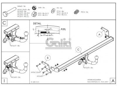 Фаркоп Galia шар С оцинкованный, быстросъемное крепление для Hyundai Elantra 2011-2016