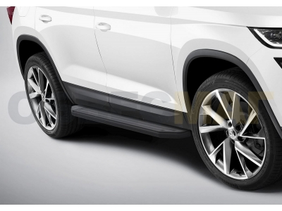 Пороги алюминиевые Rival Black для Skoda Kodiaq 2017-2021