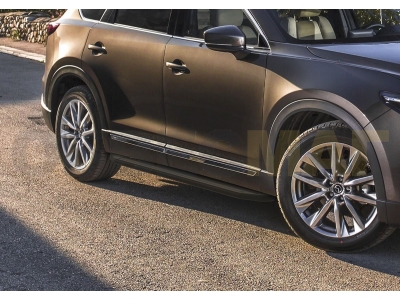 Пороги алюминиевые Rival Black для Mazda CX-9 2017-2021