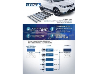Пороги алюминиевые Rival Black New для Нива ВАЗ 2121 1973-2021