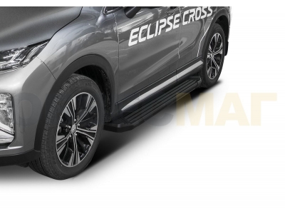 Пороги алюминиевые Rival Black New для Mitsubishi Eclipse Cross 2018-2021