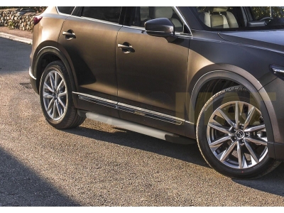 Пороги алюминиевые Rival Silver New для Mazda CX-9 2017-2021