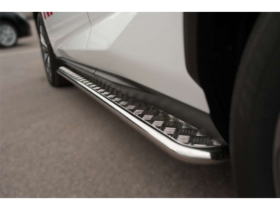 Пороги с площадкой алюминиевый лист 60 мм ТСС для Hyundai Santa Fe 2012-2015