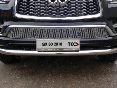Накладка решетки радиатора лист алюминиевая для авто без круиза ТСС для Infiniti QX80 2018-2021