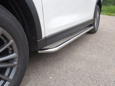 Пороги с площадкой нержавеющий лист 60 мм ТСС для Mazda CX-5 2018-2021