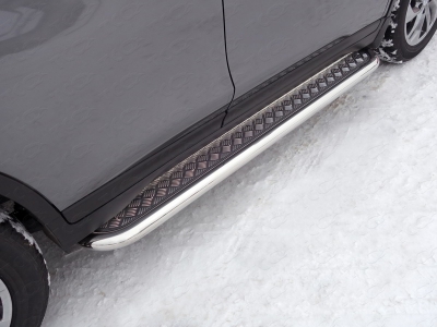 Пороги с площадкой алюминиевый лист 60 мм ТСС для Nissan X-Trail T32 2019-2021