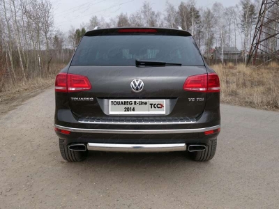 Защита заднего бампера овальная 75х42 мм ТСС для Volkswagen Touareg R-Line 2014-2017