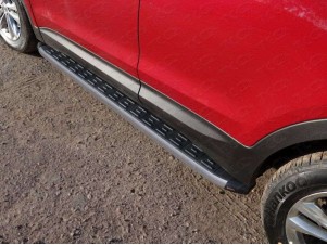Пороги алюминиевые ТСС с накладкой серые для Hyundai Santa Fe № HYUNSF4WD15-20GR