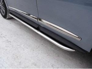 Пороги овал с площадкой нержавеющий лист 75х42 мм укороченные для Infiniti QX60 № INFQX6016-31