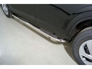 Пороги овальные гнутые с накладкой 75х42 мм для Haval Dargo 2.0 2022 – н.в. HAVDAR22-19
