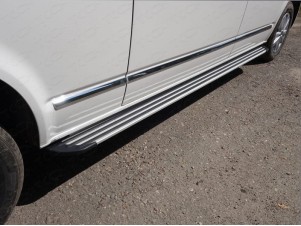 Пороги алюминиевые Slim Line Silver для Volkswagen Multivan T6 Long № VWMULT15LONG-35S