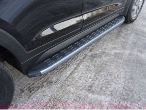 Пороги алюминиевые ТСС с накладкой серебристые для Hyundai Tucson № HYUNTUC15-10SL