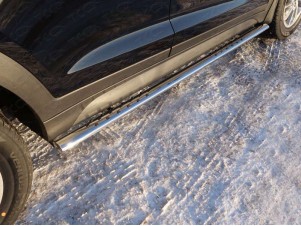 Пороги труба овальная с проступью 75х42 мм для Hyundai Tucson № HYUNTUC15-03