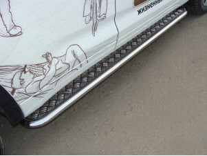 Пороги с площадкой алюминиевый лист 42 мм для Toyota Highlander № TOYHIGHL17-04