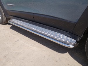 Пороги с площадкой алюминиевый лист 42 мм для Jeep Cherokee Trailhawk № JEEPCHERTRAIL14-04