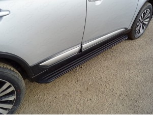 Пороги алюминиевые Slim Line Black для Mitsubishi Outlander № MITOUT18-31B
