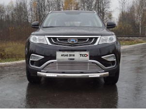 Защита передняя овальная с ДХО 75х42 мм для Geely Atlas № GEELEATL18-21