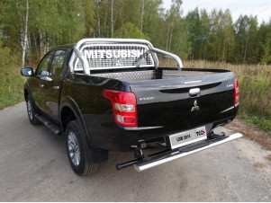 Защита задняя овальная центральная с накладкой 120х60 мм для Mitsubishi L200 № MITL20019-44