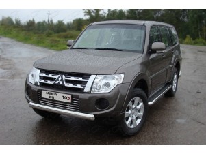 Защита передняя овальная 75х42 мм для Mitsubishi Pajero 4 № MITPAJ413-02